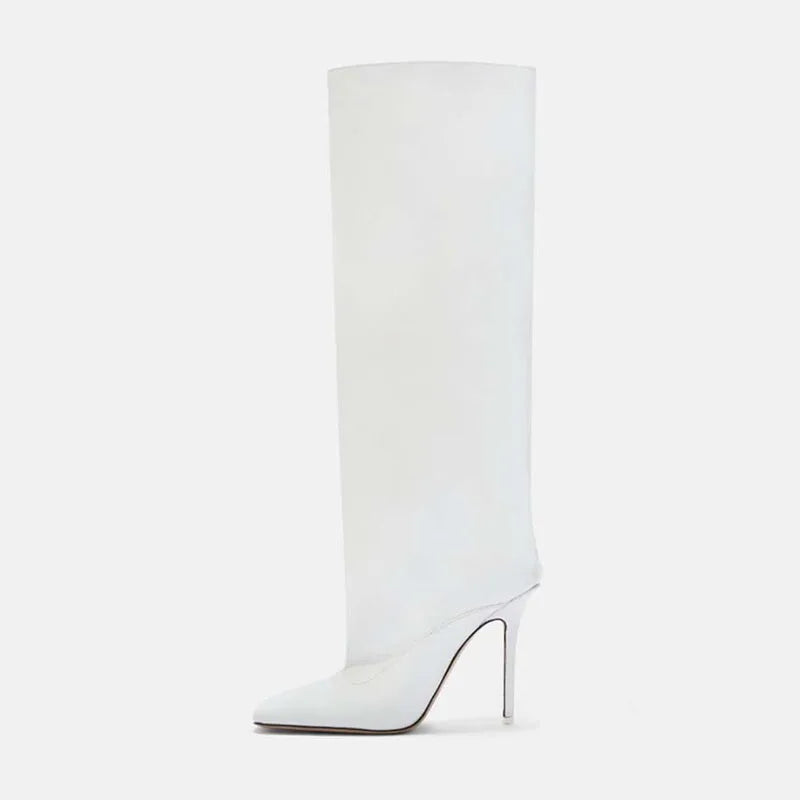 Arden Furtado Autumn 2024 White Square toe Super high heel stiletto heel black Knee high boots Large size wide calf boots 44 45