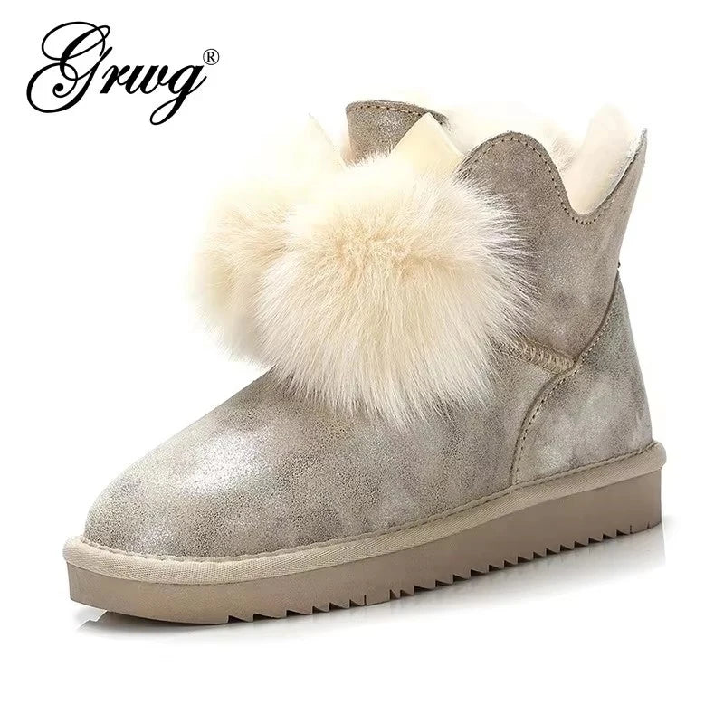 100% Natural Wool Women Snow Boots genuine cowhide leather Winter Boots Warm women Ankle boots hot sale