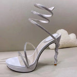 Summer Platform Sandals Woman Rhinestone Ankle Snake Twine Around Wedding Shoes Women High Heels Gladiator Sandals Women