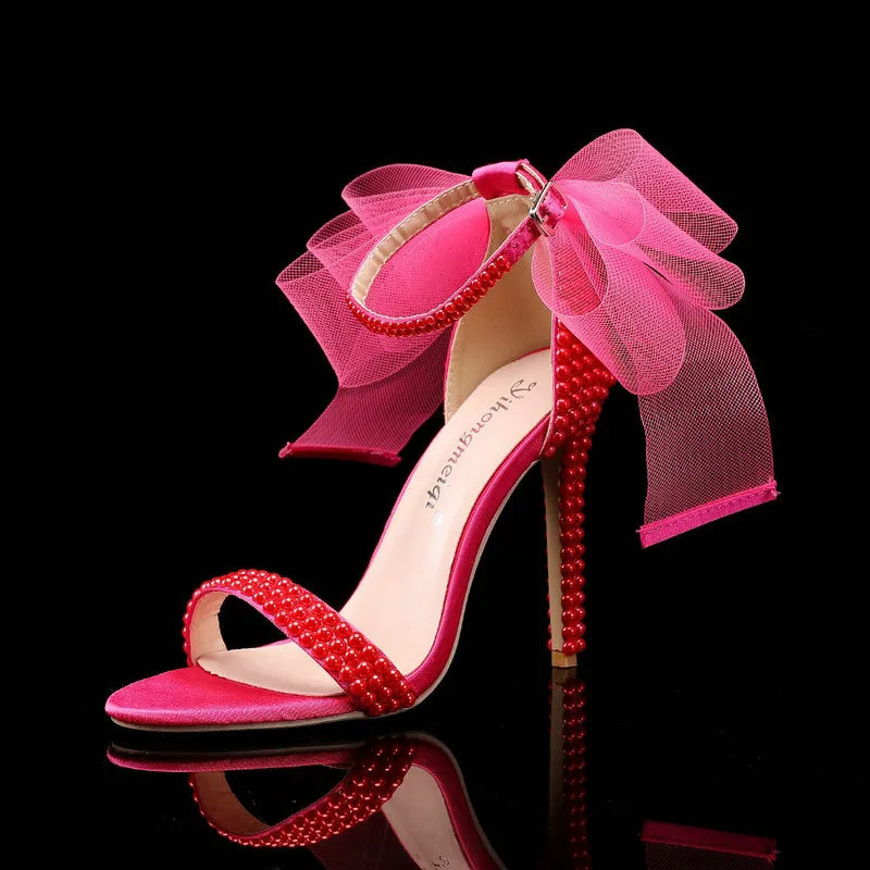 2025 New Fish Mouth High Heels Shallow Mouth Rhinestone Pearl Sandals Women's Wedding Bride Shoe