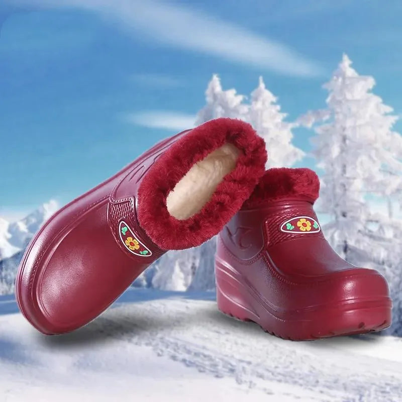 Women Waterproof Rain Boots Soft-soled EVA Plus Velvet Warm Snow Boots Low-top Non-slip Kitchen Shoes Outdoor Men Fishing Shoes