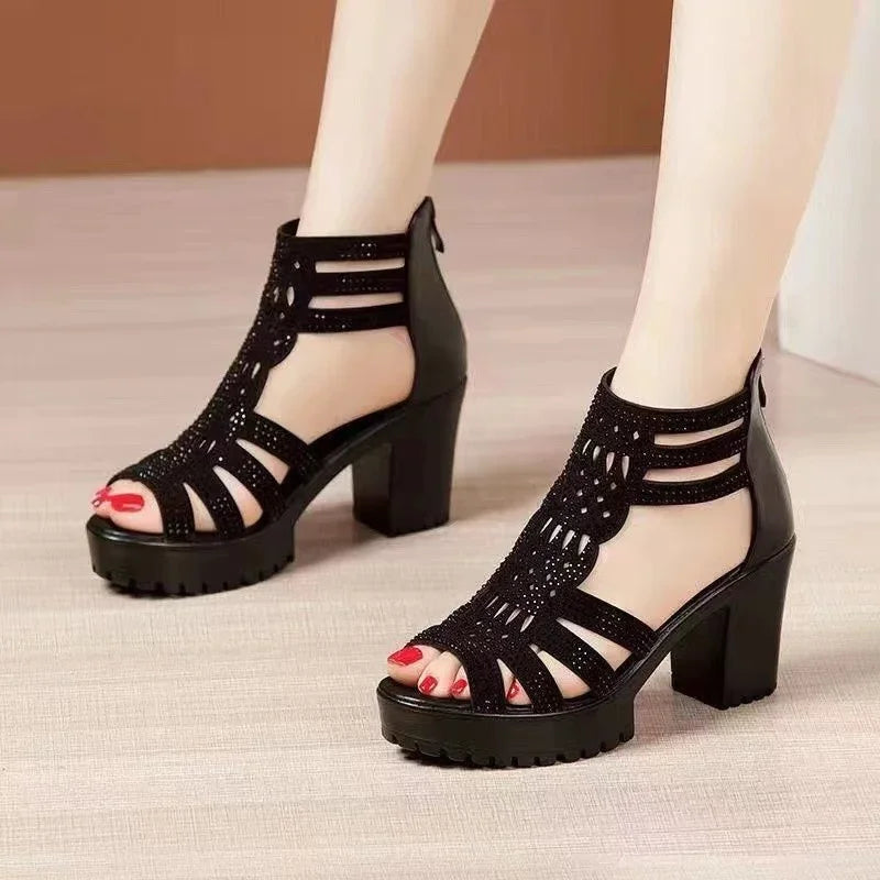 2024 New Women's Sandals Wedges Summer Hollow Out Roman Sandals Ladies Elegant Low Heel Sandals for Women Fashion Mujer Footwear