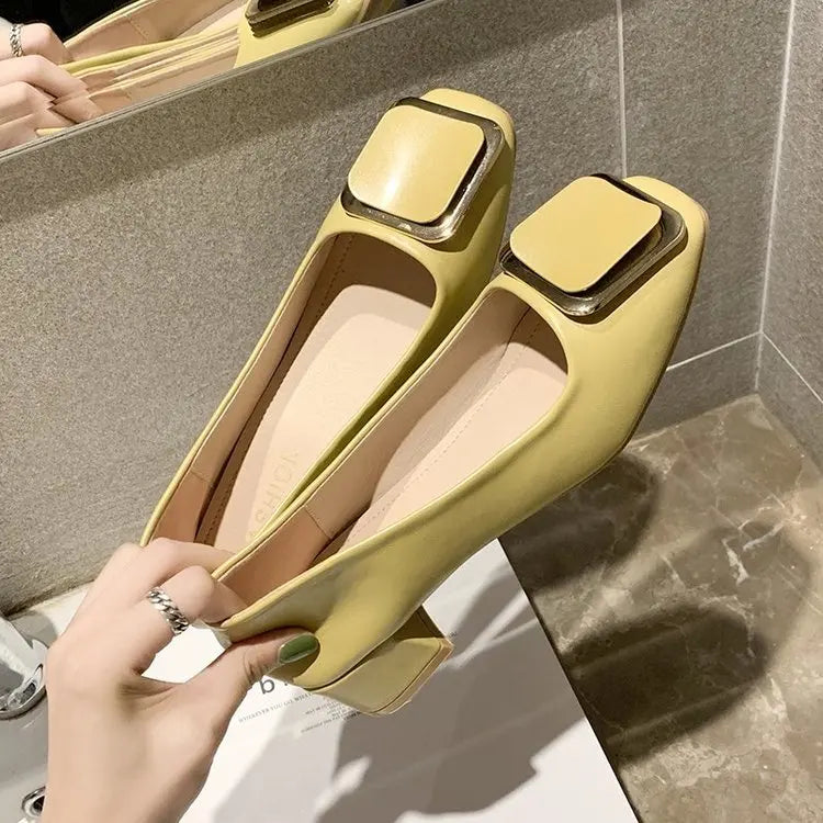 Women Ballerinas Square Toe Slip on Ballet Low Heel 2024 Women Loafers Leather Ladies Casual Women Shoes