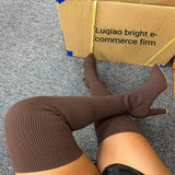 Woman Over The knee Boots Winter Thigh Knitted Elastic Socks Shoe Warm Sexy Stilettos Heels Pointed Long Boots 35-43 botas mujer