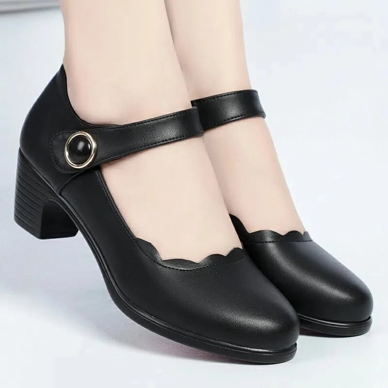 Cresfimix Women Cute Round Toe Black Patent Leather Height Increased Heel Shoes Lady Casual Street Spring Autumn Heel Shoes A818