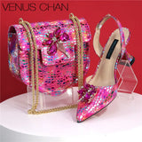 Italian Design African Ladies Party Shoes and Bag Nigerian Fashion Lace Mini Bags and High Heel Pointed Shoes