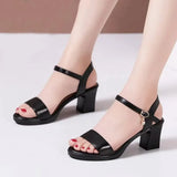 Cresfimix Women Fashion Black Comfort Summer Hollow Open Toe Square Heel Shoes Lady Spring Buckle Strap Open Toe Heels A9511