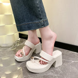 High -heeled Women's Sandals 2024 Summer New Fashion Versatile Toe Thick Bottom Non -slip Leisure High Heel Tide Sandy Slippers