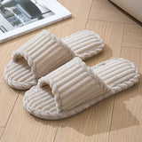2024 women's new fashionable and minimalist one word slippers for indoor and home couples with striped open toe cotton slippers