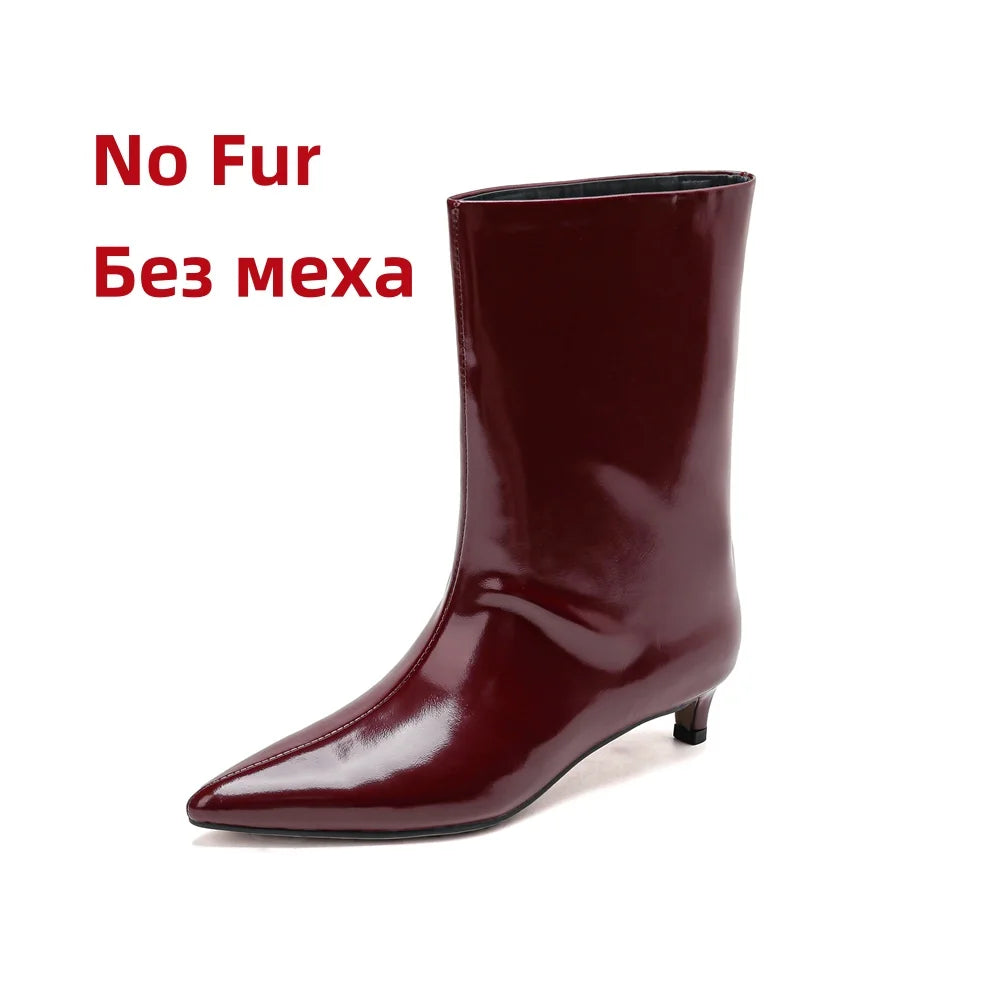 FEDONAS Pointed Toe Stiletto Geuine Leather Boots for Women Mid-calf Tube Shoes Fashion Autumn Winter Knight Boots Party Shoes