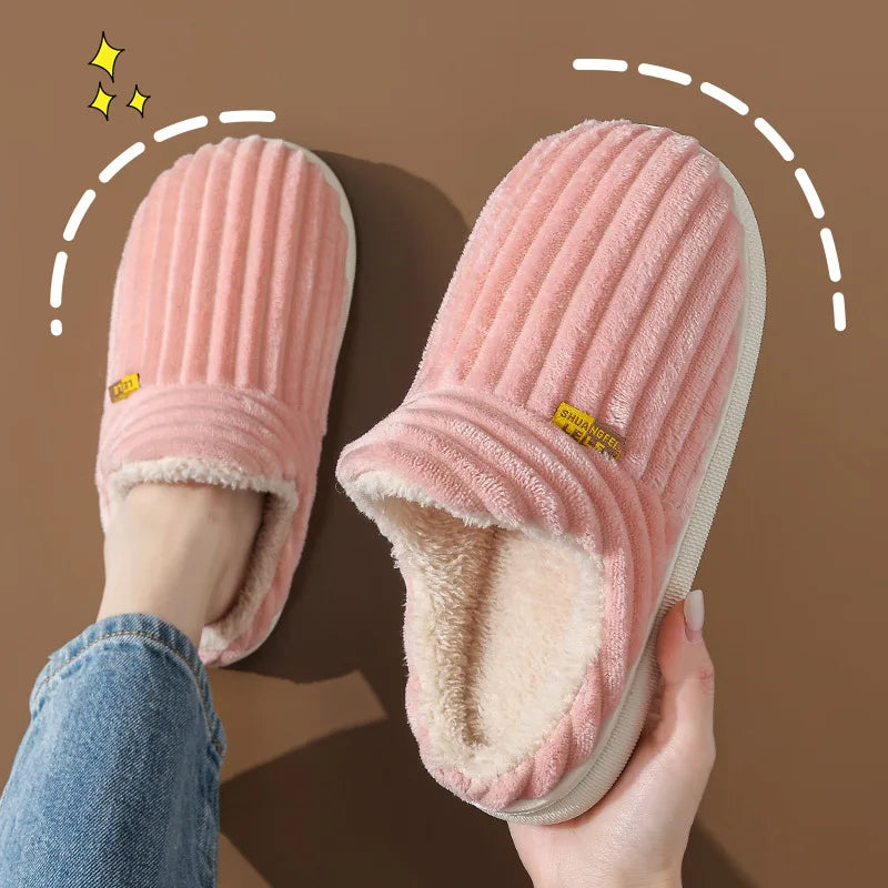 Comwarm Winter Fur Shoes Women Warm Men Shoes Outdoor Plush Shoes Indoor House Shoes Antiskid Platform Fuzzy Shoes Fur Boots