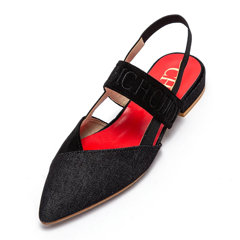Fashionable Color Blocking Design with Denim Fabric Classic and Minimalist Women's Flat Shoes Exquisite Workmanship