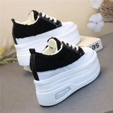 10CM 12CM Genuine Leather Casual Chunky Sneakers Plush Wedge Platform Wedge Winter Fashion Autumn Spring Women Shoes Vulcanize