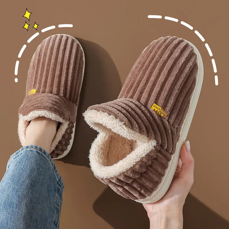 Comwarm Winter Fur Shoes Women Warm Men Shoes Outdoor Plush Shoes Indoor House Shoes Antiskid Platform Fuzzy Shoes Fur Boots