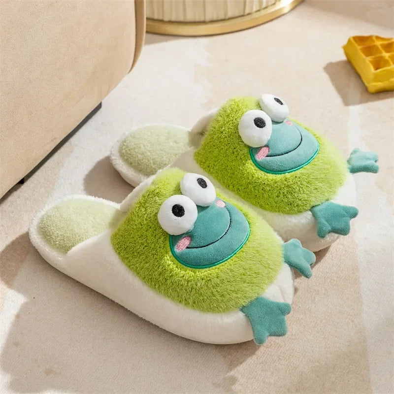 Womens House Slipper Female Frog Bear Winter Warm Kawaii Cartoon Plush Contton Indoor Non Slip Funny Cute Fuzzy Home Floor Shoes