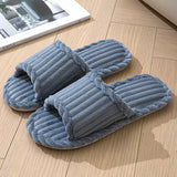 2024 women's new fashionable and minimalist one word slippers for indoor and home couples with striped open toe cotton slippers