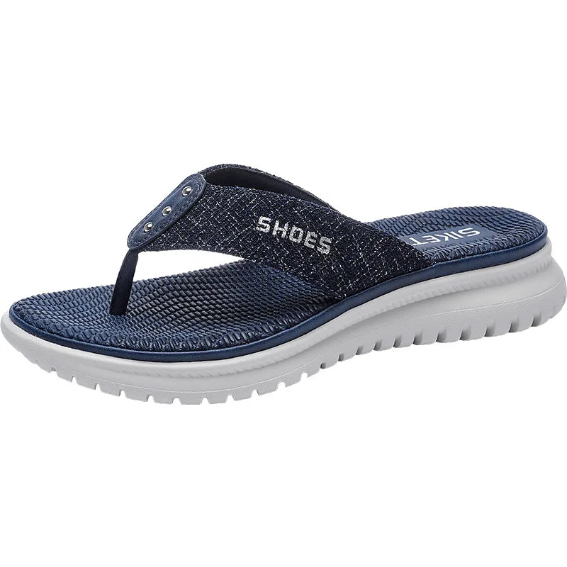 SIKETU Brand Summer Fashion Simple Flip Flops Women Wedge Clip Toe Shoes Leisure Slides Blue Lightweight Comfortable Waterproof