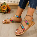 Yellow Embroidered Faux Flower Fashion Sandals Flat Plus Size 43 Summer Outdoor Beach Shoes Travel Mom Shoes