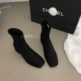 Autumn Winter Fleeces Women Sock Ankle Boots Fashion Square Heel Ladies Elegant Keep Warm Short Booties Women's Footwear