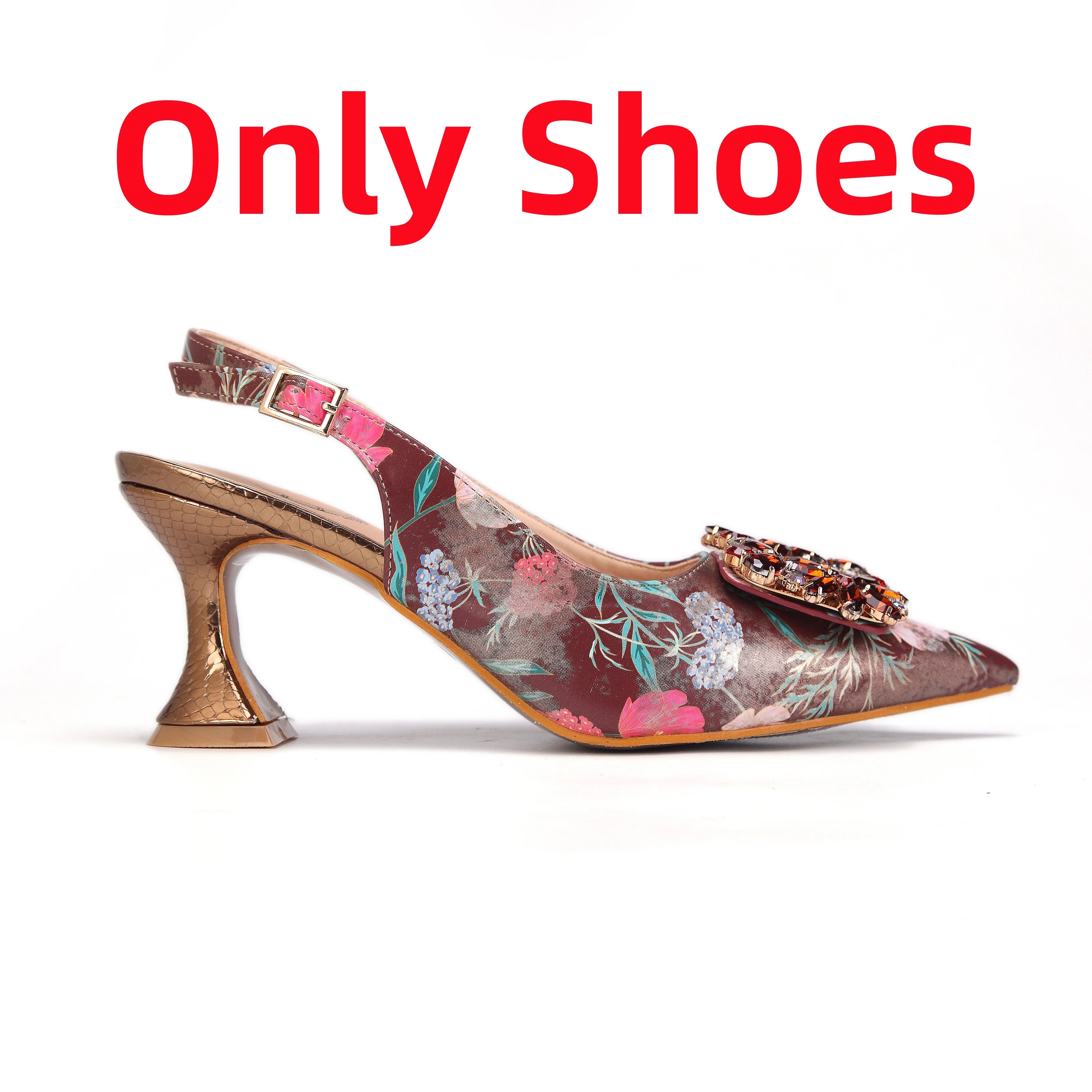 2024 Italian Design Girly Style Coffee Color Pointed Toe Wedding Shoes And Bag Full Diamond Decoration Metal Closure Bag