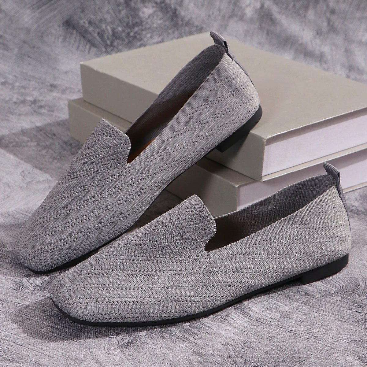 2024 Solid Color Square Toe Mesh Loafers Shallow Women Flats Shoes Soft Bottom Knit Ballet Flats Shoes Casual Slip on Shoes