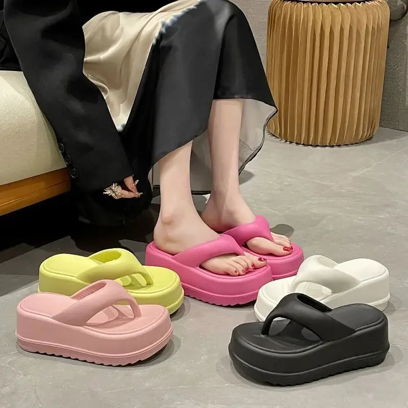 Women's Flip Flops Summer 2023 New In Platform Slippers EVA Casual Beach Slides Woman Comfort Female Flipflop Heeled Sandals