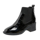 Chelsea Boots Women's 2024 Autumn/Winter British Lacquer Leather Mid Heel Boots Round Toe High Heels Shiny Leather Women's Boots