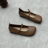 Johnature Genuine Leather Square Toe Women Flats Shoes 2025 Summer New Handmade Cowhide Solid Color Soft Sole Shoes