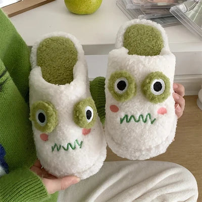 2021 Winter Women Slipper Indoor Home Antiskid Cotton Slippers Frog Cartoon Cute Soft Bottom Warm Open Toe Plush Slippers Man