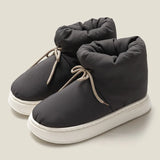 Winter Warm Thick Furry Women Ankle Boots Indoor Lace-up Plush Slippers Ladies Men Home Cotton Shoes