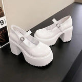 White Super High Heels Mary Jane Shoes for Women Patent Leather Chunky Platform Pumps Woman Gothic Buckle Strap Lolita Shoes