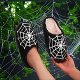 Halloween Spider Web Pattern Horror Pubon Atmosphere fashion Embroidery stuffed Home Thick-soled Cozy Furry Cotton Slippers Personality Warm Non-slip Indoor Slippers Men Women Can Wear Christmas Day Gift