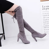 Bottes au-dessus du genou pour femmes, chaussures extensibles à talons hauts et bout pointu, grandes tailles (34 à 43), hiver 2024