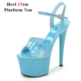 Women Sexy Show Sandals 15 17 20CM High Heels Sexy Platform Laser Color Sandals Girls Shoe for Party Club Striptease Shoes