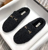 Winter Warm Plush Mules Women One Band Fur Slippers Cozy Cotton Shoes Woman Flats Cover Toe Fleeces Slides Femme Wool Pantuflas