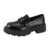 Black Patent Leather Women's Loafers Platform Slip-On Shoes for 2024 Spring Tassel Design Casual Flats Perfect for Work Wear