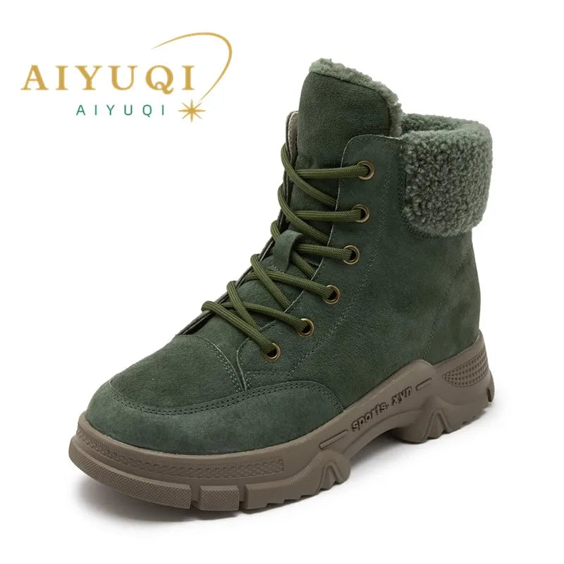 AIYUQI Snow Boots Women 2025 new Women Winter Shoes Non-slip Flat Large Size Real Leather Women Ankle Boots