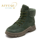 AIYUQI Snow Boots Women 2025 new Women Winter Shoes Non-slip Flat Large Size Real Leather Women Ankle Boots
