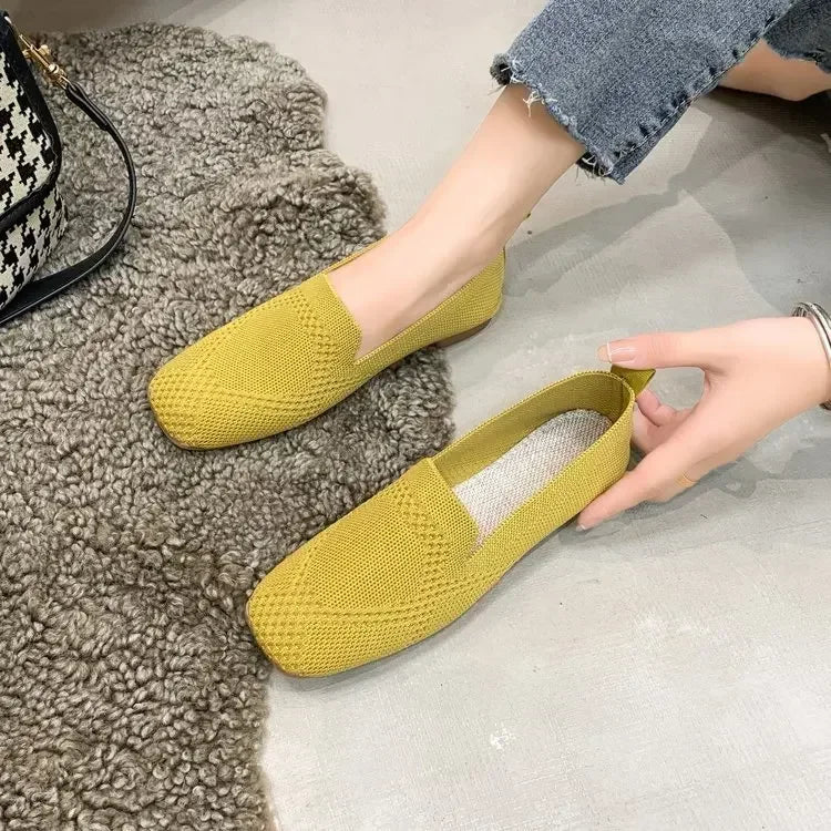 Women Mesh Square Toe Breathable Casual Shoes Halloween Autumn Daily Simple Hollow Out Flat Shoes Zapatos De Mujer 2024