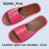 Genuine Cow Leather Slippers Homes in indoor slipper summer men women elderly non-slip cool sandals casual single Slides shoes