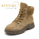 AIYUQI Snow Boots Women 2025 new Women Winter Shoes Non-slip Flat Large Size Real Leather Women Ankle Boots