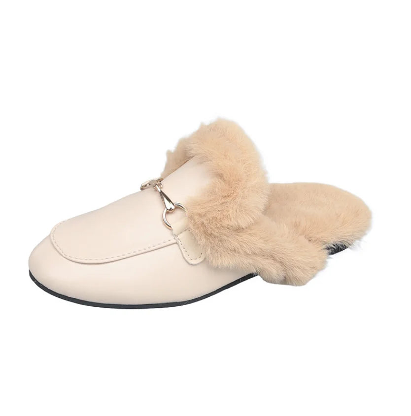 Women Thicken Plush Fur Slippers 2024 Winter warm Slip on Chunky Loafers Mules chinelos Woman Thick Bottom Cotton Flip Flops
