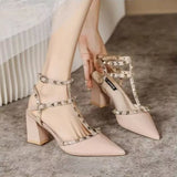 Women's High Heels Fashion Slingbacks Buckle Female Sandals Roman Pointed Rivets Party Shoes Sexy Women Shoes sandalias de mujer