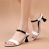 Cresfimix Women Fashion Black Comfort Summer Hollow Open Toe Square Heel Shoes Lady Spring Buckle Strap Open Toe Heels A9511