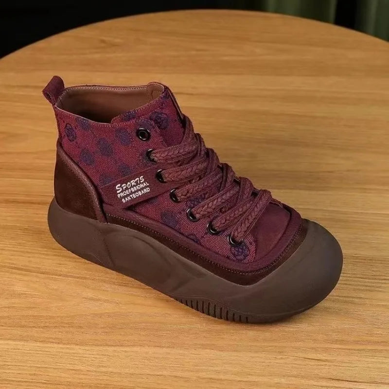 Women's Sports Shoes on Offer 2024 New Sneakers Leather Lace Up Winter Women Vulcanized Shoe Lightweight Canvas Round Toe Casual