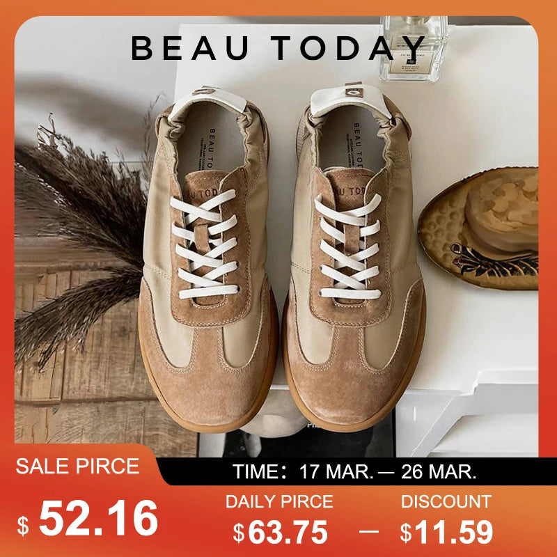 BEAUTODAY Casual Suede Sneakers Women Genuine Leather Patchwork Round Toe Ladies Lightweight Flats Sports Shoes Handmade HW29874
