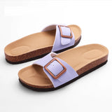 Kidmi Women Clogs Slippers Summer Clogs Flat Sandals Cork Mules Beach Slides With Double Buckle 2024 Outdoor Women Flat Sandals