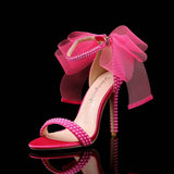 2025 New Fish Mouth High Heels Shallow Mouth Rhinestone Pearl Sandals Women's Wedding Bride Shoe