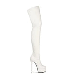 Elegant Women's High Heel Platform Over The Knee Boots Stretch Faux Leather Long Boots For Party Size 34-43