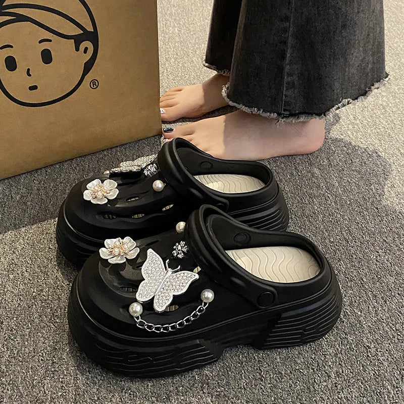 Fashion Beach Garden Shoes DIY Women's Hole Shoes 8cm Sandal Slippers Cartoon Accessories Hole Slippers Shoes for Students Girls